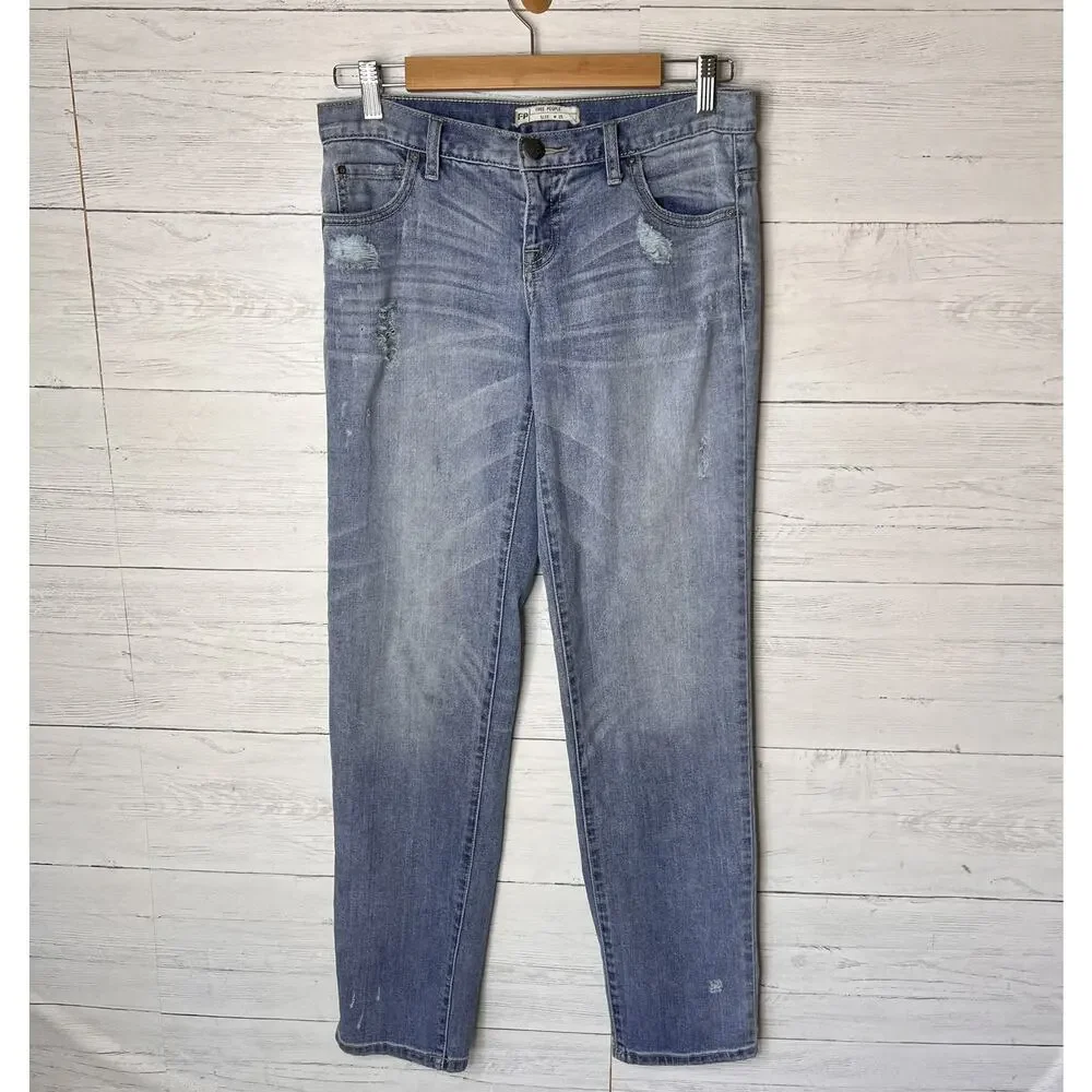 Free People Jeans Womens Size W25 Straight Leg Light Washed Distressed